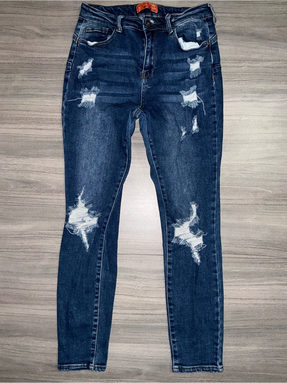 Wax Jean Butt I Love You Distressed Skinny Jeans - Medium Wash, Size 13/31